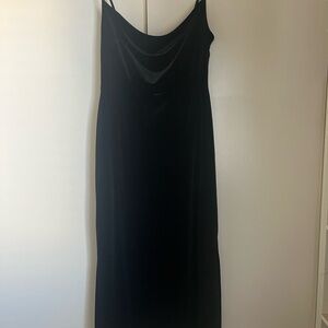 Elegant Black Velvet Spaghetti Cowl Neck Dress